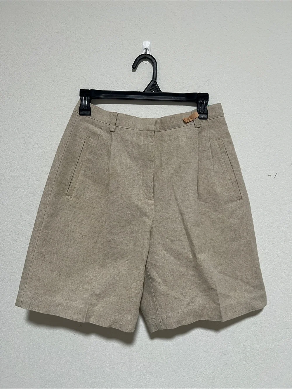 Liz Claiborne Oat Beige Tailored High-Waist Linen Cotton Shorts Minimalist Sz 8